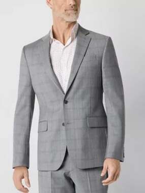 Stafford Cool Max Classic Fit Size 40 Regular Gray & Navy Plaid Suit Jacket NWT